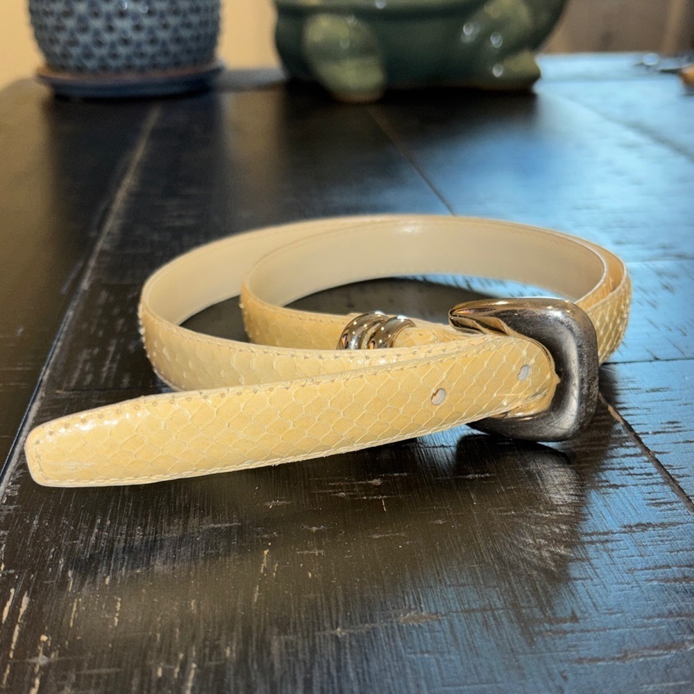 Vintage Genuine Snakeskin Textured Belt with Silver Buckle Medium